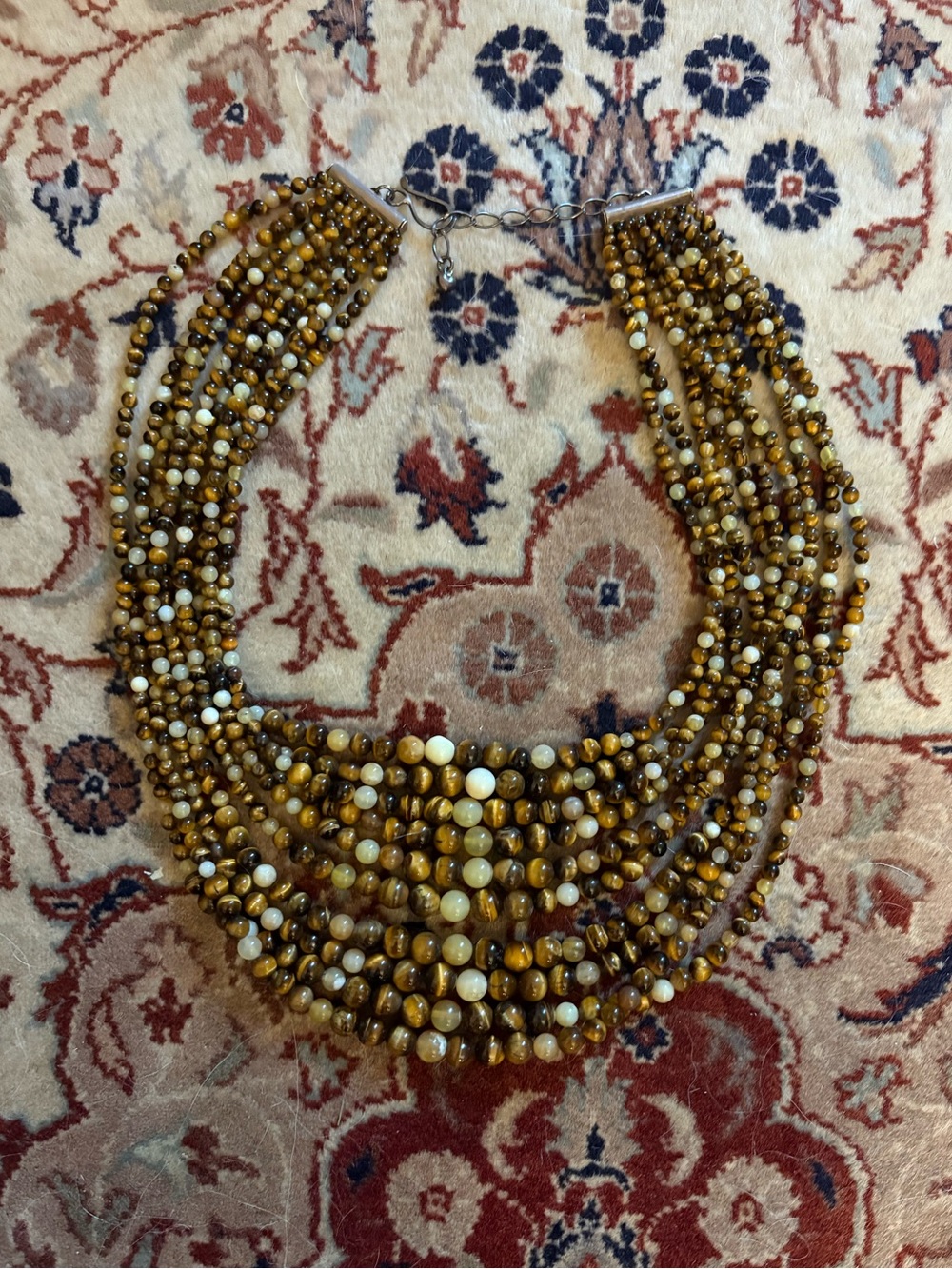 Vintage Jay King Mine Find Sterling 925 Tiger Eye Yellow Opal 10 Strand Necklace